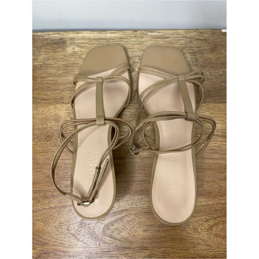 J. Crew Strappy Kitten Heel Leather Sandals Caramel Frappe Size 8 CH314 - Picture 9 of 16